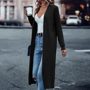 Black Casual Womens Solid Open Front Cardigan